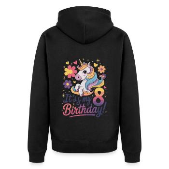It's my 8th birthday unicorn party - Unisex Premium Organic Zip Hoodie - black - Back - Nico (187cm)
