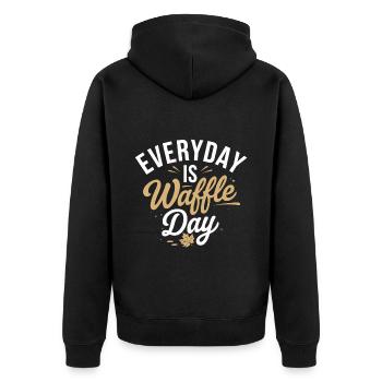 Jeden Tag Ist Waffeltag Wunder - Unisex Premium Bio Zip Hoodie - Schwarz - Hinten - Nico (187cm)