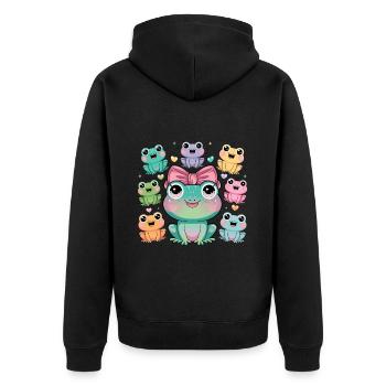 Cheerful frog family with bow for kids - Unisex Premium Organic Zip Hoodie - black - Back - Nico (187cm)