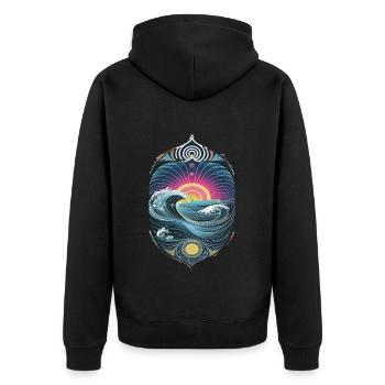 Fascinating waves and sunrise in the - Unisex Premium Organic Zip Hoodie - black - Back - Nico (187cm)