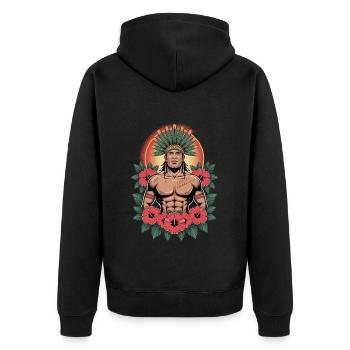 Guerrier fort avec coiffe de plumes et fleurs - Veste à capuche bio Premium Unisexe - noir - Dos - Nico (187cm)