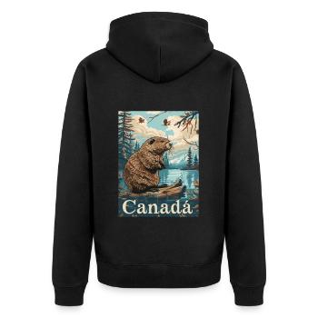 Kanadischer Biber Am Fluss In Wunderschöner - Unisex Premium Bio Zip Hoodie - Schwarz - Hinten - Nico (187cm)