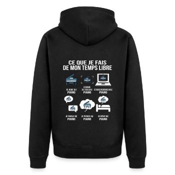 Ce que je fais de mon temps libre – T-shirt piano - Veste à capuche bio Premium Unisexe - noir - Dos - Nico (187cm)