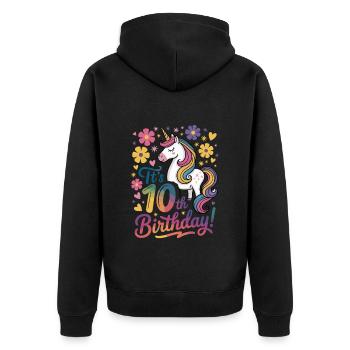 It's 10th Birthday Einhorn Magie Feierlich - Unisex Premium Bio Zip Hoodie - Schwarz - Hinten - Nico (187cm)
