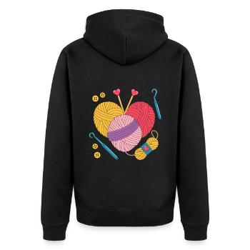 Knitting and Crochet Heart Motif with Yarn and Needles - Unisex Premium Organic Zip Hoodie - black - Back - Nico (187cm)