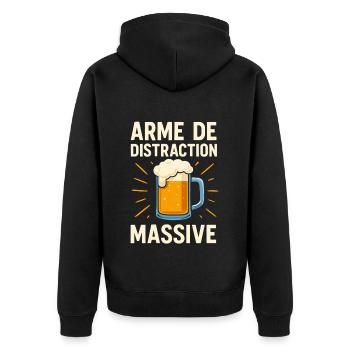 T-shirt humour bière – Arme de distraction massive - Veste à capuche bio Premium Unisexe - noir - Dos - Nico (187cm)