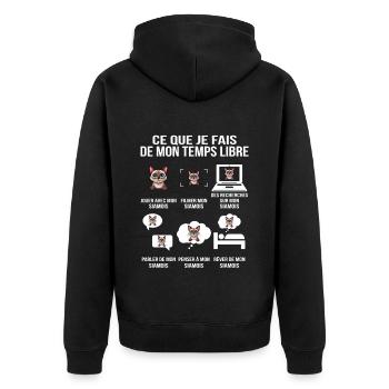 Ce que je fais de mon temps libre siamois - Veste à capuche bio Premium Unisexe - noir - Dos - Nico (187cm)