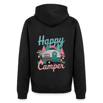 Fröhlicher Camper Wohnwagen Abenteuer Natur - Unisex Premium Bio Zip Hoodie - Schwarz - Hinten - Nico (187cm)