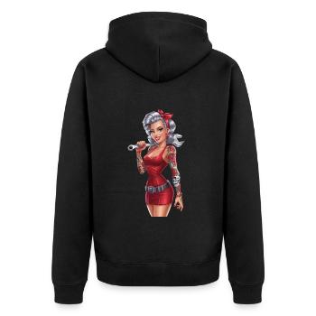Mécanique féminine forte avec des tatouages et - Veste à capuche bio Premium Unisexe - noir - Dos - Nico (187cm)
