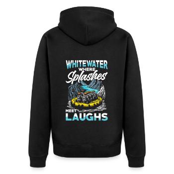 Wildwasser Abenteuer: Wo Spritzer auf Lachen - Unisex Premium Bio Zip Hoodie - Schwarz - Hinten - Nico (187cm)