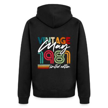 Millésime né mai 1981 Anniversaire mai 1981 - Veste à capuche bio Premium Unisexe - noir - Dos - Nico (187cm)