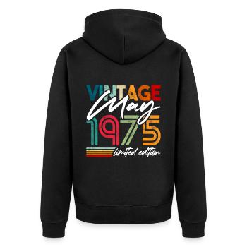 Millésime né mai 1975 Anniversaire mai 1975 - Veste à capuche bio Premium Unisexe - noir - Dos - Nico (187cm)