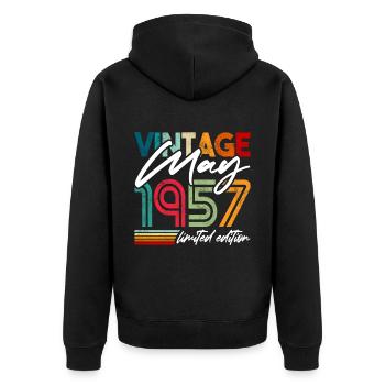 Vintage geboren Mai 1957 Geburtstag Mai 1957 - Unisex Premium Bio Zip Hoodie - Schwarz - Hinten - Nico (187cm)