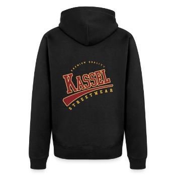 Kassel Germany College High School Style - Unisex Premium Organic Zip Hoodie - black - Back - Nico (187cm)
