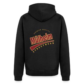 Mülheim Germany College High School Style - Unisex Premium Organic Zip Hoodie - black - Back - Nico (187cm)