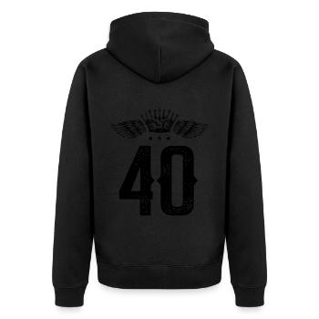 40 Zahl Krone - Unisex Premium Bio Zip Hoodie - Schwarz - Hinten - Nico (187cm)