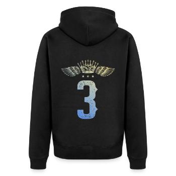 3 Zahl Krone - Unisex Premium Bio Zip Hoodie - Schwarz - Hinten - Nico (187cm)