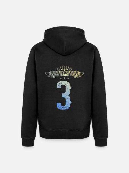 3 Zahl Krone - Unisex Premium Bio Zip Hoodie - Schwarz