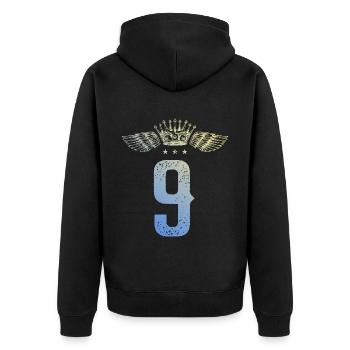 9 Zahl Krone - Unisex Premium Bio Zip Hoodie - Schwarz - Hinten - Nico (187cm)