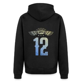 12 Zahl Krone - Unisex Premium Bio Zip Hoodie - Schwarz - Hinten - Nico (187cm)