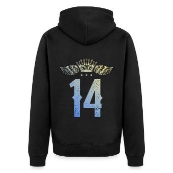 14 Zahl Krone - Unisex Premium Bio Zip Hoodie - Schwarz - Hinten - Nico (187cm)