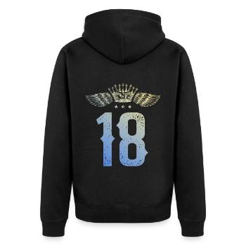 18 Zahl Krone - Unisex Premium Bio Zip Hoodie - Schwarz - Hinten - Nico (187cm)