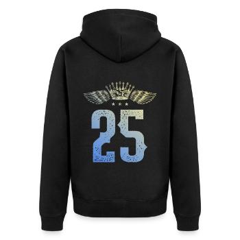 25 Zahl Krone - Unisex Premium Bio Zip Hoodie - Schwarz - Hinten - Nico (187cm)