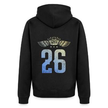 26 Number crown - Unisex Premium Organic Zip Hoodie - black - Back - Nico (187cm)