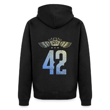 42 Number crown - Unisex Premium Organic Zip Hoodie - black - Back - Nico (187cm)