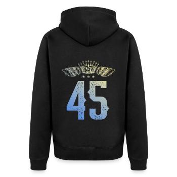 45 Number crown - Unisex Premium Organic Zip Hoodie - black - Back - Nico (187cm)
