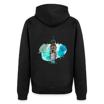 Augsburg Deutschland Stadt Skyline Splash Bunt - Unisex Premium Bio Zip Hoodie - Schwarz - Hinten - Nico (187cm)