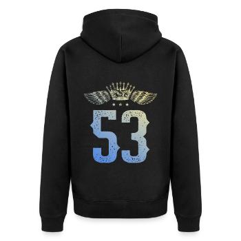 53 Number crown - Unisex Premium Organic Zip Hoodie - black - Back - Nico (187cm)