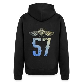 57 Number crown - Unisex Premium Organic Zip Hoodie - black - Back - Nico (187cm)