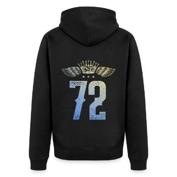 72 Zahl Krone - Unisex Premium Bio Zip Hoodie - Schwarz - Hinten - Nico (187cm)