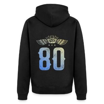 80 Zahl Krone - Unisex Premium Bio Zip Hoodie - Schwarz - Hinten - Nico (187cm)