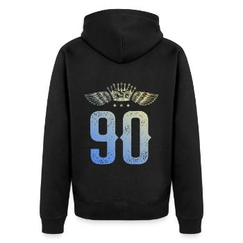 90 Zahl Krone - Unisex Premium Bio Zip Hoodie - Schwarz - Hinten - Nico (187cm)