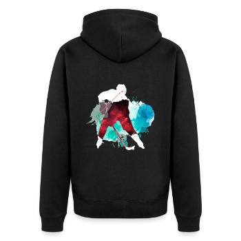 Eishockey Eishockeyspieler Spieler Bunt Splash - Unisex Premium Bio Zip Hoodie - Schwarz - Hinten - Nico (187cm)