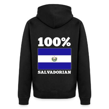 El Salvador Flagge - Unisex Premium Bio Zip Hoodie - Schwarz - Hinten - Nico (187cm)