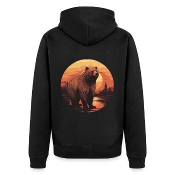 Retro-Sonnenuntergang Bär im kanadischen Wald - Unisex Premium Bio Zip Hoodie - Schwarz - Hinten - Nico (187cm)