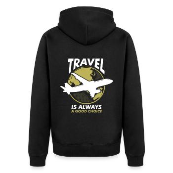 Urlaub Reisen Flugzeug Sonne Meer Strand - Unisex Premium Bio Zip Hoodie - Schwarz - Hinten - Nico (187cm)