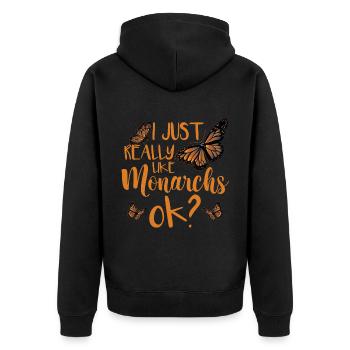 Monarchfalter - Unisex Premium Bio Zip Hoodie - Schwarz - Hinten - Nico (187cm)