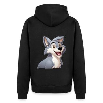 Wolf Laughs Cartoon Comic Wolf Head Wolves Cute - Unisex Premium Organic Zip Hoodie - black - Back - Nico (187cm)