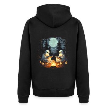 Ghost Halloween Book Campfire - Unisex Premium Bio Zip Hoodie - Schwarz - Hinten - Nico (187cm)