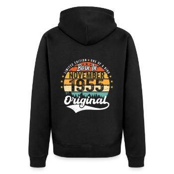 Legendär seit November 1955 - 1955 - Unisex Premium Bio Zip Hoodie - Schwarz - Hinten - Nico (187cm)