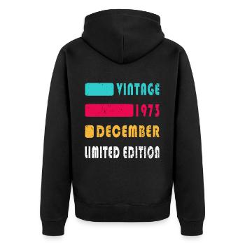 Décembre 1973 Vintage anniversaire Vintage cadeau - Veste à capuche bio Premium Unisexe - noir - Dos - Nico (187cm)