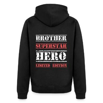 Bester Bruder Star Spruch - Unisex Premium Bio Zip Hoodie - Schwarz - Hinten - Nico (187cm)