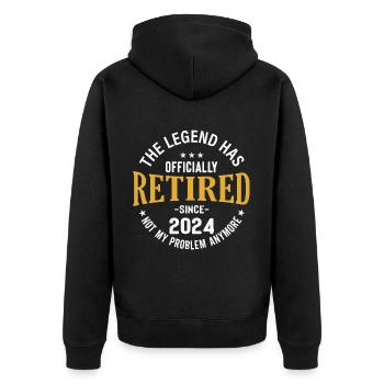 Die Legende ist 2024 offiziell in den Ruhestand gegangen, nicht mein - Unisex Premium Bio Zip Hoodie - Schwarz - Hinten - Nico (187cm)