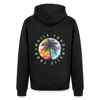 Malle Tour Urlaub Plame Bunt - Unisex Premium Bio Zip Hoodie - Schwarz - Hinten - Nico (187cm)