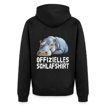 Offizieles Schlafshirt Nilpferd - Unisex Premium Bio Zip Hoodie - Schwarz - Hinten - Nico (187cm)