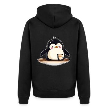 Niedlicher Pinguin mit Kaffee III - Unisex Premium Bio Zip Hoodie - Schwarz - Hinten - Nico (187cm)